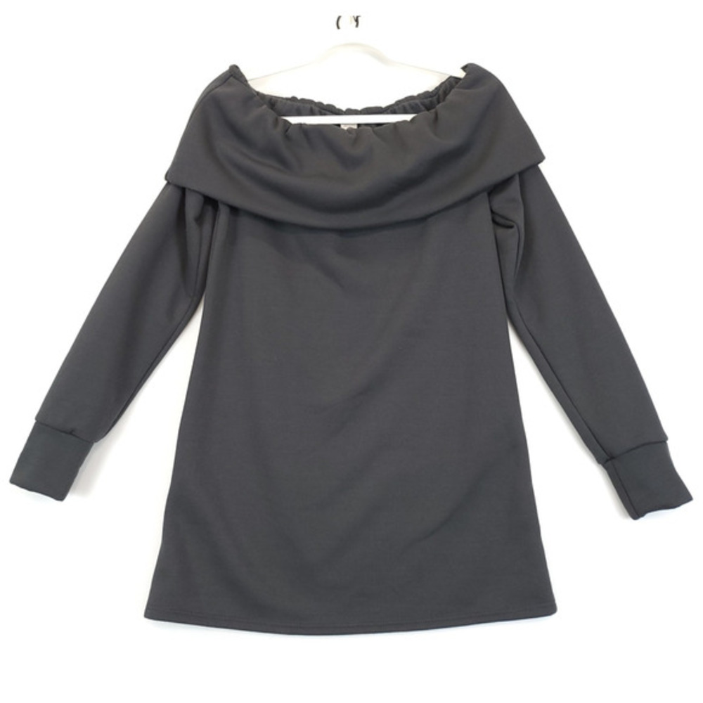 Go Couture Off Shoulder Long Sleeve Tunic Top Mini Dress Black Stretch Women M